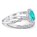 Halo Oval Art Deco Simulated Paraiba Tourmaline CZ Ring Solid 925 Sterling Silver