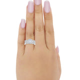14K White Gold Halo Art Deco Three Piece Engagement Bridal Set Ring Band Simulated CZ Size 7
