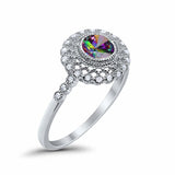 Halo Engagement Ring Bezel Round Simulated Rainbow CZ 925 Sterling Silver