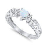 Filigree Heart Promise Wedding Ring 925 Sterling Silver Lab Created White Opal