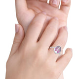 Oval Tree of Life Ring Lab Created Pink Opal Rhodium Plated 925 Sterling Silver