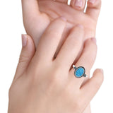 Petite Dainty Vintage Style Lab Created Blue Opal Ring Solid Oval Oxidized 925 Sterling Silver