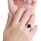 Petite Dainty Vintage Style Simulated Black Onyx Ring Solid Oval Oxidized 925 Sterling Silver