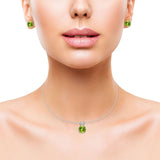 Jewelry Set Pendant Earring Round Simulated Peridot Cubic Zirconia 925 Sterling Silver