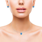 Heart Shape Jewelry Set Pendant Earring Simulated Blue Topaz Cubic Zirconia 925 Sterling Silver