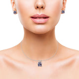 Princess Cut Jewelry Set Pendant Earring Simulated Lavender Cubic Zirconia 925 Sterling Silver