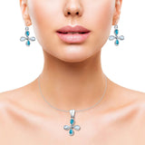 Clover Jewelry Set Pendant Drop Dangle Earring Created Opal Simulated Turquoise 925 Sterling Silver