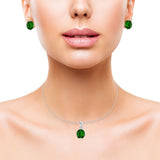 Jewelry Set Pendant Earring Oval Simulated Green Emerald Cubic Zirconia 925 Sterling Silver