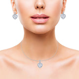 Halo Art Deco Jewelry Set Pendant Earring Heart Simulated Cubic Zirconia 925 Sterling Silver