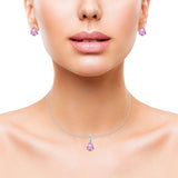 Art Deco Jewelry Set Pendant Earring Pear Simulated Pink Cubic Zirconia 925 Sterling Silver