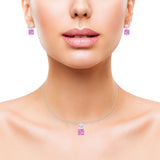 Pendant Earring Jewelry Set Princess Simulated Pink CZ 925 Sterling Silver