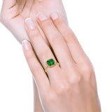 Halo Cushion Engagement Ring Yellow Tone, Simulated Green Emerald CZ 925 Sterling Silver
