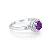 Halo Art Deco Engagement Ring Round Simulated Amethyst CZ 925 Sterling Silver