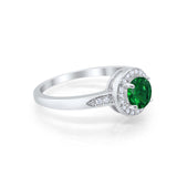 Halo Art Deco Engagement Ring Round Simulated Green Emerald CZ 925 Sterling Silver
