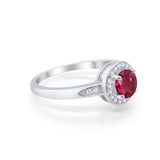 Halo Art Deco Engagement Ring Round Simulated Ruby CZ 925 Sterling Silver