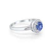Halo Art Deco Engagement Ring Round Simulated Tanzanite CZ 925 Sterling Silver