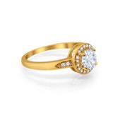 Halo Art Deco Engagement Ring Round Yellow Tone, Simulated Cubic Zirconia 925 Sterling Silver
