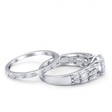 Two Piece Wedding Ring Band Bridal Set Baguette Round CZ 925 Sterling Silver