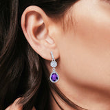 Halo Dangle & Drop Earrings Pear Simulated Amethyst CZ 925 Sterling Silver