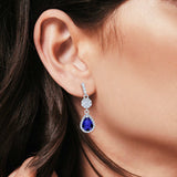 Halo Dangle & Drop Earrings Pear Simulated Blue Sapphire CZ 925 Sterling Silver