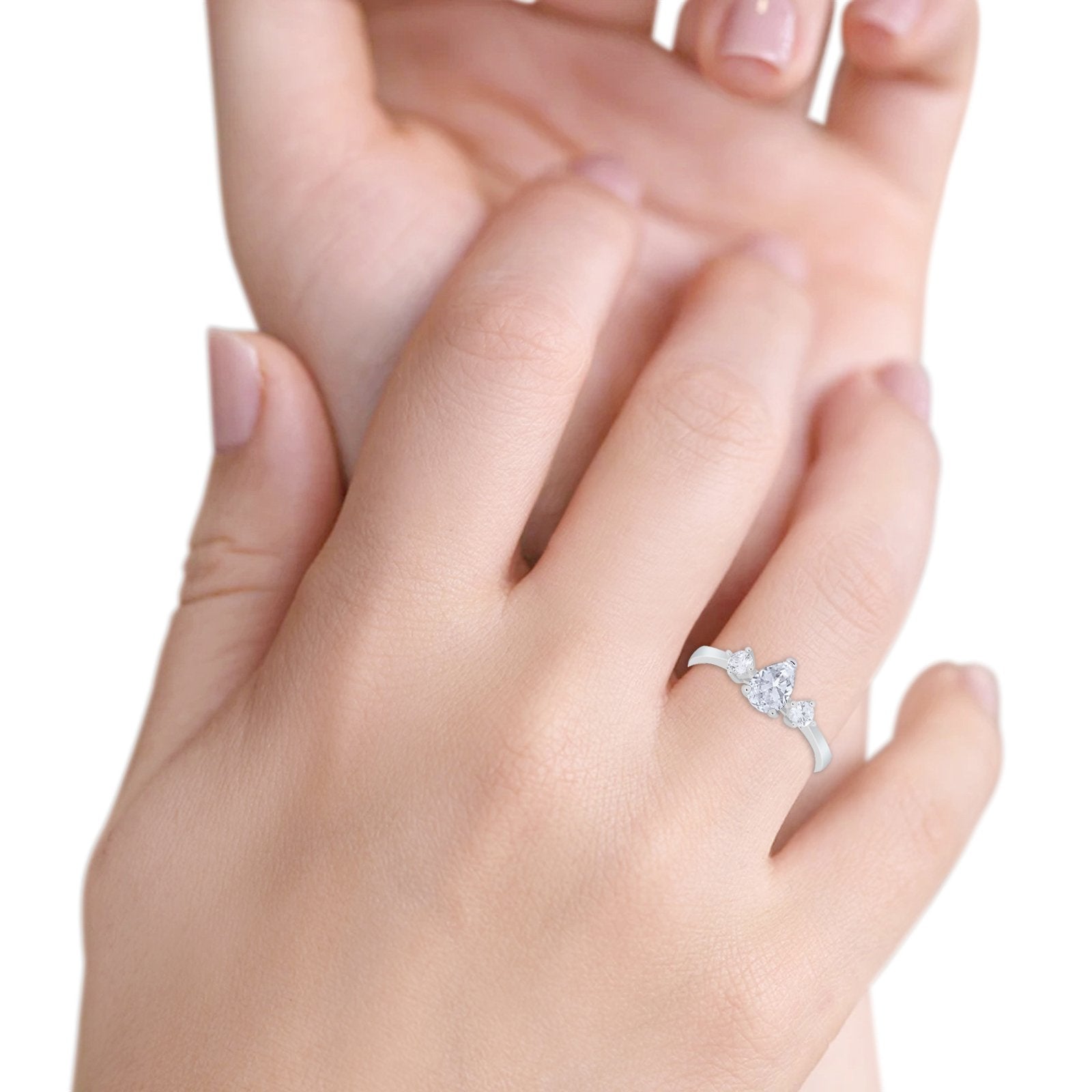 Teardrop Three Stone Wedding Ring Pear Simulated Cubic Zirconia 925 Sterling Silver