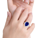 Teardrop Cocktail Engagement Ring Simulated Blue Sapphire CZ 925 Sterling Silver