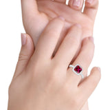 Halo Princess Cut Wedding Ring Simulated Ruby Cubic Zirconia 925 Sterling Silver
