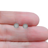 Solid 14K White Gold 8mm Round Circle Diamond Stud Earring Wholesale