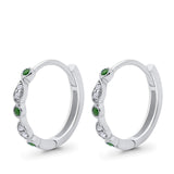 Huggie Hoop Earrings Round Simulated Green Emerald CZ 925 Sterling Silver