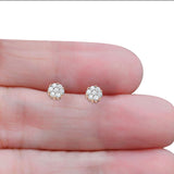 Solid 14K Rose Gold 5.75mm Round Flower Cluster Diamond Stud Earrings Screw Back Wholesale