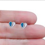 Heart Stud Earring Lab Created Blue Opal Solid 925 Sterling Silver (9mm)