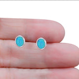 Oval Stud Earring Lab Created Blue Opal Solid 925 Sterling Silver (7mm)