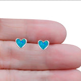 Heart Stud Earring Lab Created Blue Opal Solid 925 Sterling Silver (8mm)