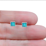 Princess Stud Earring Lab Created Blue Opal Solid 925 Sterling Silver (8mm)