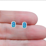 New Style Irregular Shape Stud Earring Lab Created Blue Opal 925 Sterling Silver (18mm)