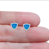 Triangle Stud Earring Lab Created Blue Opal Solid 925 Sterling Silver (7mm)