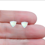 Triangle Stud Earring Lab Created White Opal Solid 925 Sterling Silver (7mm)