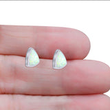 Triangle Stud Earring Created White Opal Solid 925 Sterling Silver (10mm)