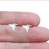 Hummingbird Stud Earring Created White Opal Solid 925 Sterling Silver (10mm)