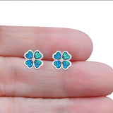 Plumeria Stud Earring Simulated Cubic Zirconia Created Blue Opal Solid 925 Sterling Silver (9mm)