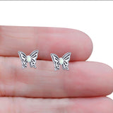 Butterfly Stud Earring Lab Created White Opal Solid 925 Sterling Silver (7mm)