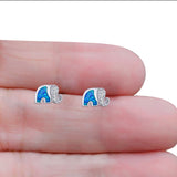 Elephant Stud Earring Simulated Cubic Zirconia Created Blue Opal Solid 925 Sterling Silver (6.7mm)