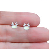 Cow Stud Earring Created White Opal Solid 925 Sterling Silver (8.8mm)