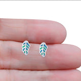 Leaf Stud Earring Created Blue Opal Solid 925 Sterling Silver (10mm)