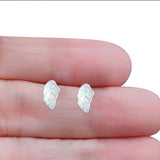 Leaf Stud Earring Created White Opal Solid 925 Sterling Silver (10mm)