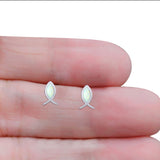 Fish Stud Earring Created White Opal Solid 925 Sterling Silver (8.6mm)