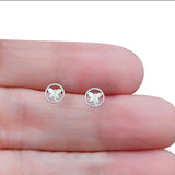 Butterfly Stud Earring Created White Opal Solid 925 Sterling Silver (8.8mm)