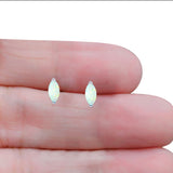 Art Deco Marquise Created White Opal Solid 925 Sterling Silver (6.5mm)