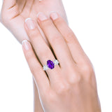 Oval Art Deco Engagement Ring Simulated Amethyst CZ 925 Sterling Silver