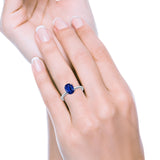 Oval Cathedral Solitaire Wedding Ring Simulated Blue Sapphire CZ 925 Sterling Silver